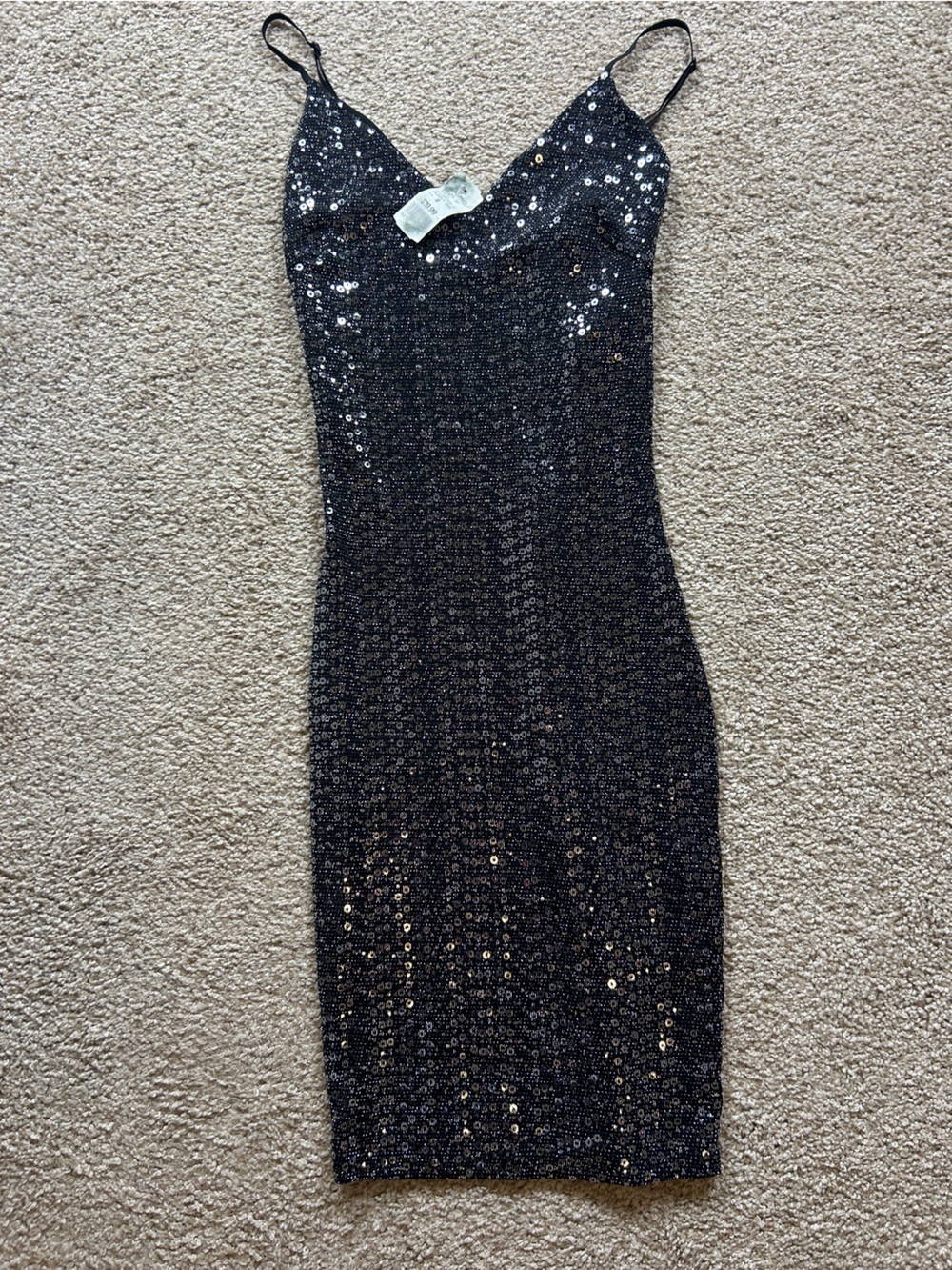Olive Tree Black Sequin Bodycon Cocktail Dress Spaghetti Strap Women's Sz Small